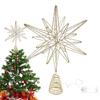 12.6 Inch Creative Christmas Star Tree Topper LED Lights Glitter Christmas Tree Decoration Warm White Lights Light Up Party Prop