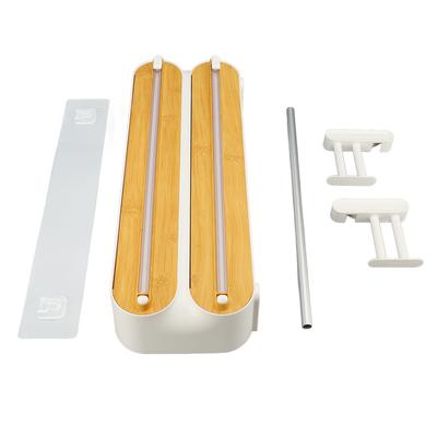 Plastic Wrap Dispenser Innovative Wooden Grain Adjustable Wall 3 In 1 Wrap Organizer with Cutter