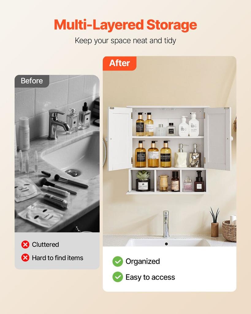 Bathroom Wall Cabinet, 2 Doors & Adjustable Shelf, Over the Toilet Storage Medicine Cabinet Wall Mounted, Hanging Organizer with Shelves & Open