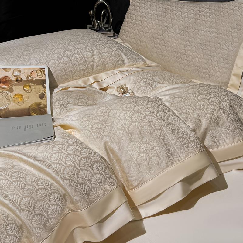 Lyocell Cotton Jacquard Soft Silky Luxury Bedding Set Queen King Size Duvet Cover Set Bed Sheet/Fitted Sheet Pillowcases 4Pcs