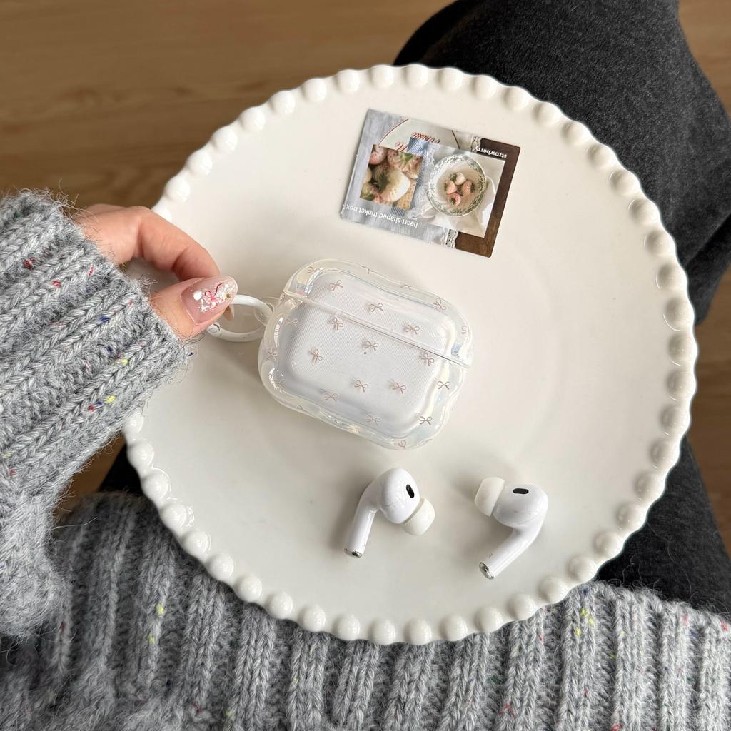 Semi-transparent bow for AirPods pro1 generation bluetooth headset case apple 1/1 generation wavy protective cover
