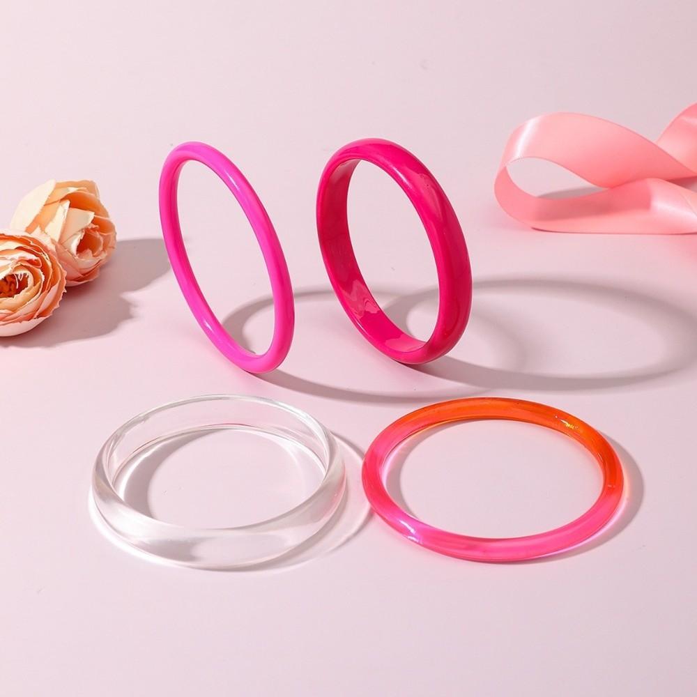 4Pcs/Set Wristband Acrylic Bracelets Set Stackable Translucent Boho Bracelets Bohemia Hand Ring Curved Tube Bangle Summer