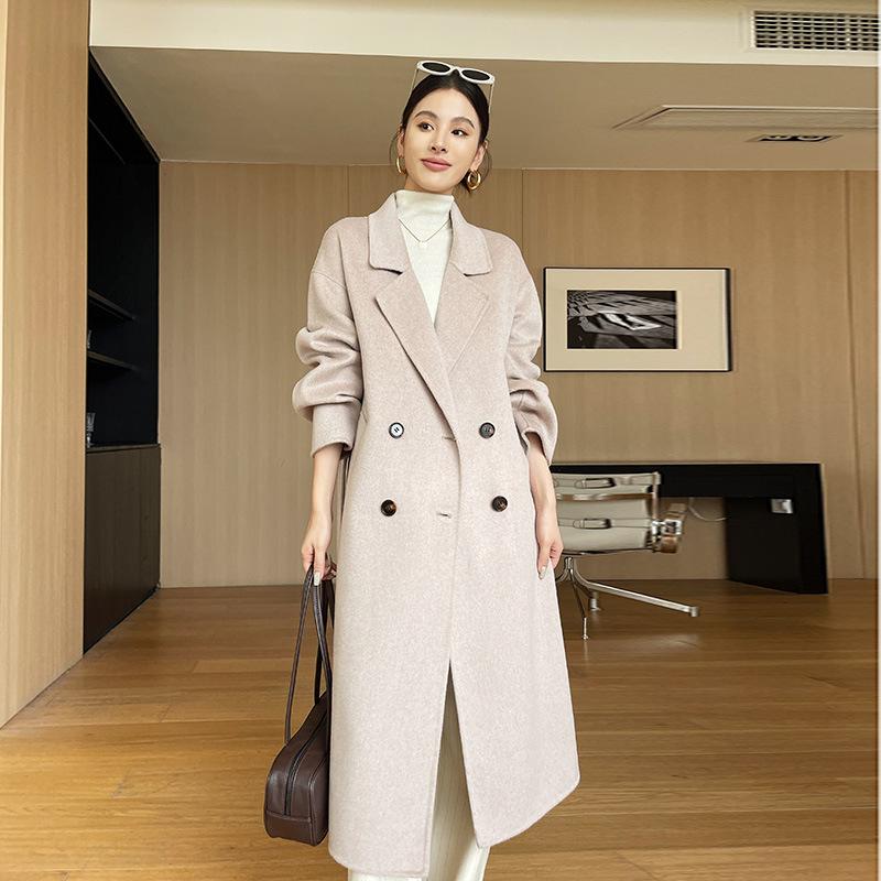 

Двубортное двустороннее шерстяное пальто женское длинное выше колена новое осенне-зимнее шерстяное пальто L