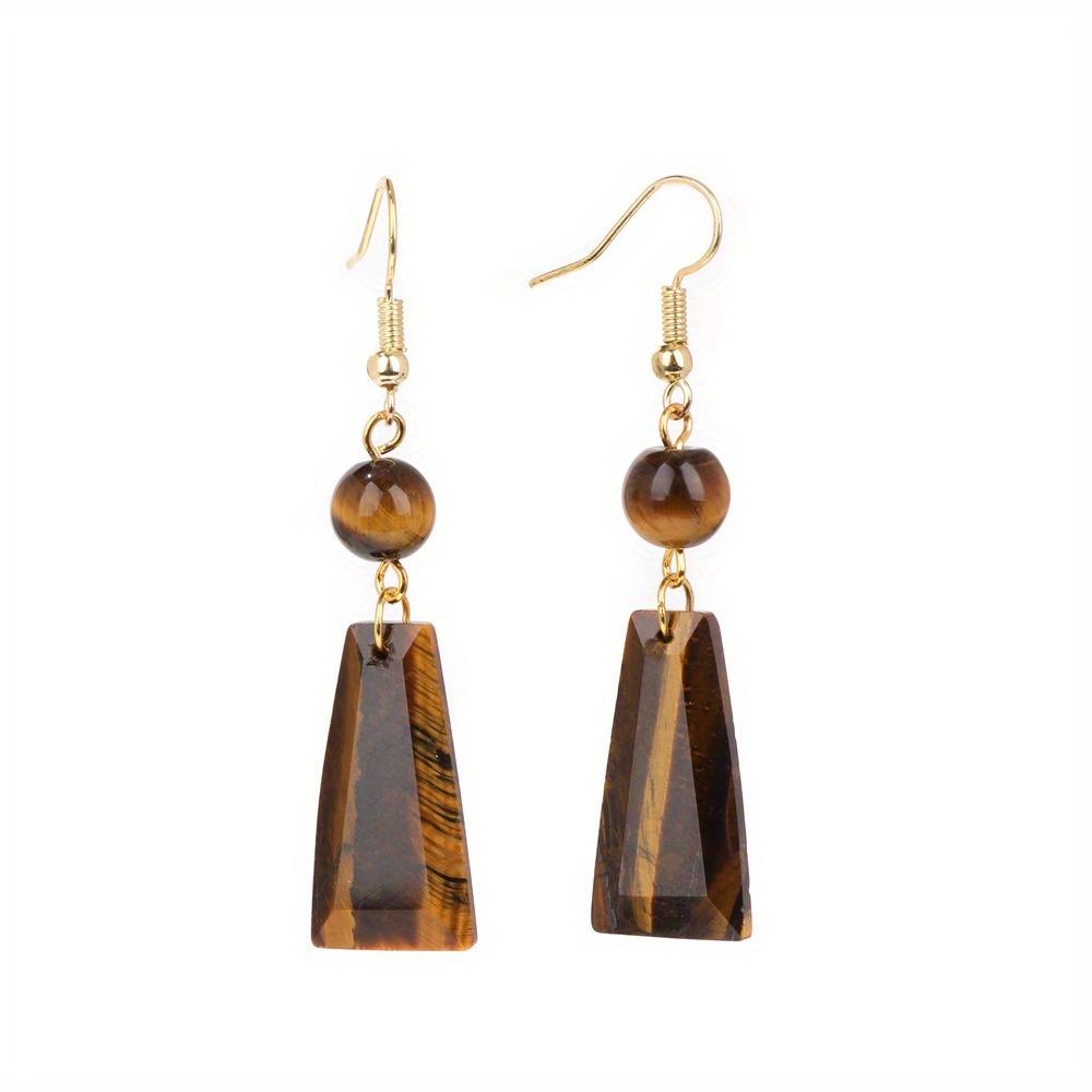 Natural Stone Pendent Drop Earring Trapezoid Shape Long Dangle Earring LapisLazuli AmethystStone Bead Eardrop JewelryGift 1 Pair