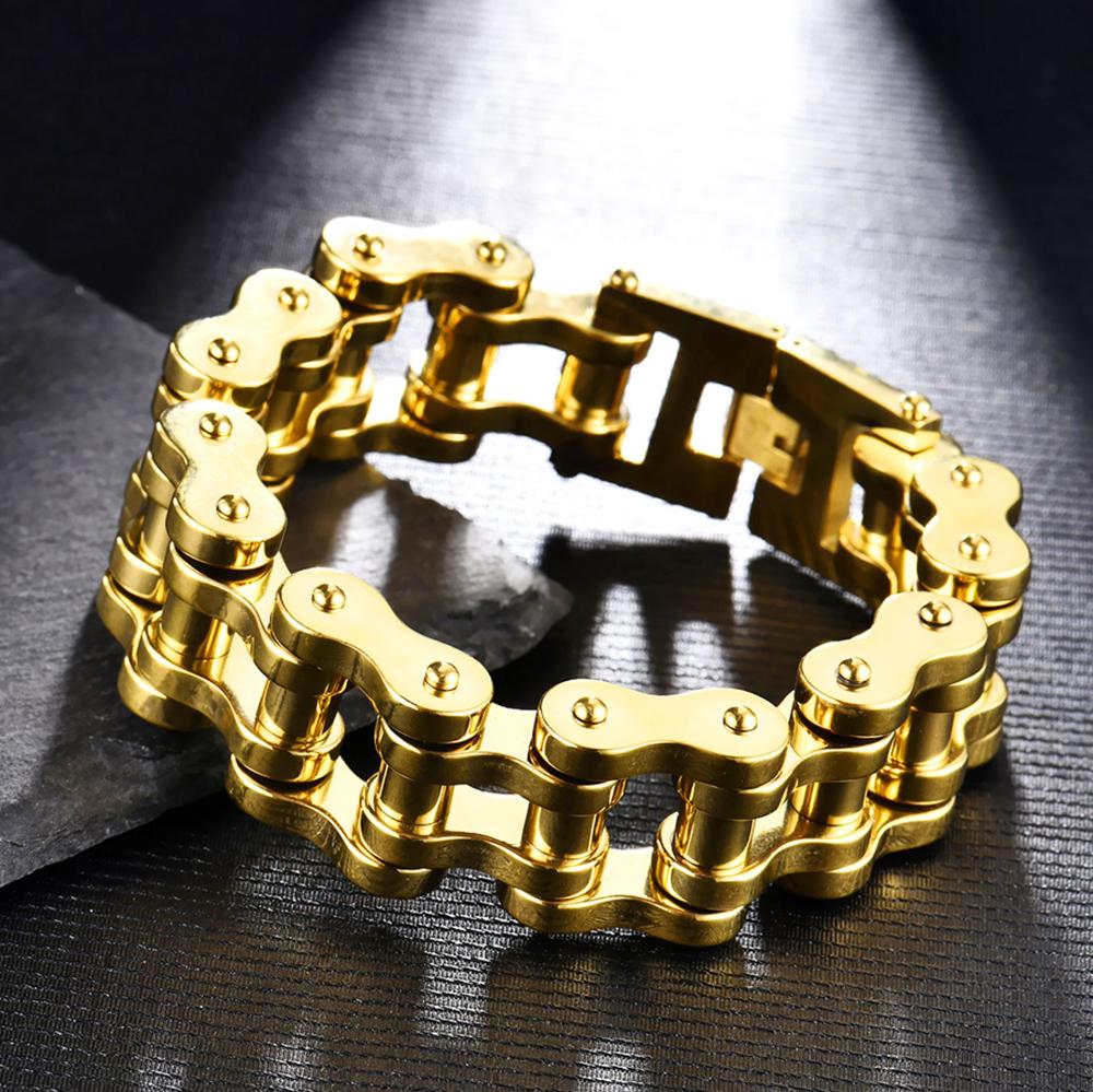Rock And Roll 21MM Width Motorcycle Chain Man Bracelet for Men Heavy Stainless Steel Men's Bracelets Bangles Bikers Jewelry