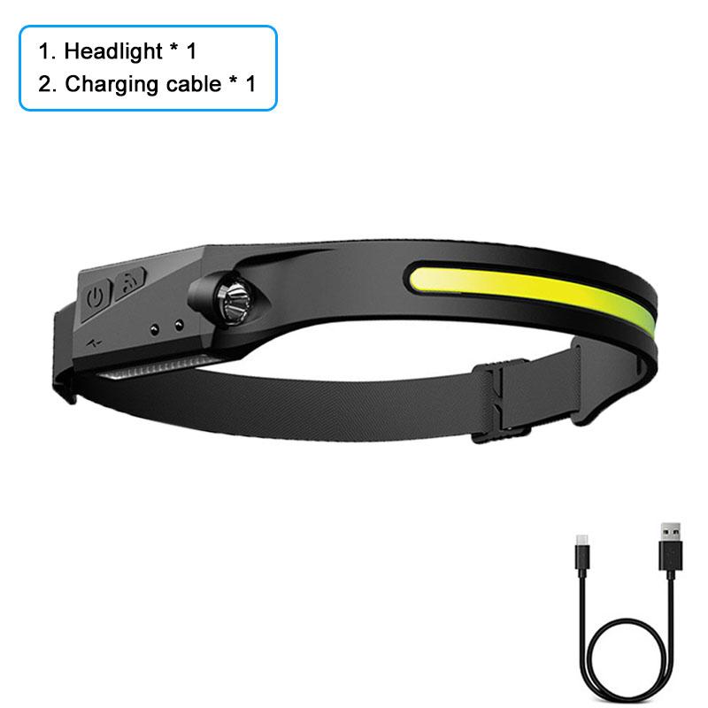 

Светодиодный налобный фонарь COB, индукционный налобный фонарь со встроенным аккумулятором, USB-фонарик, 5 режимов освещения, рабочее освещение