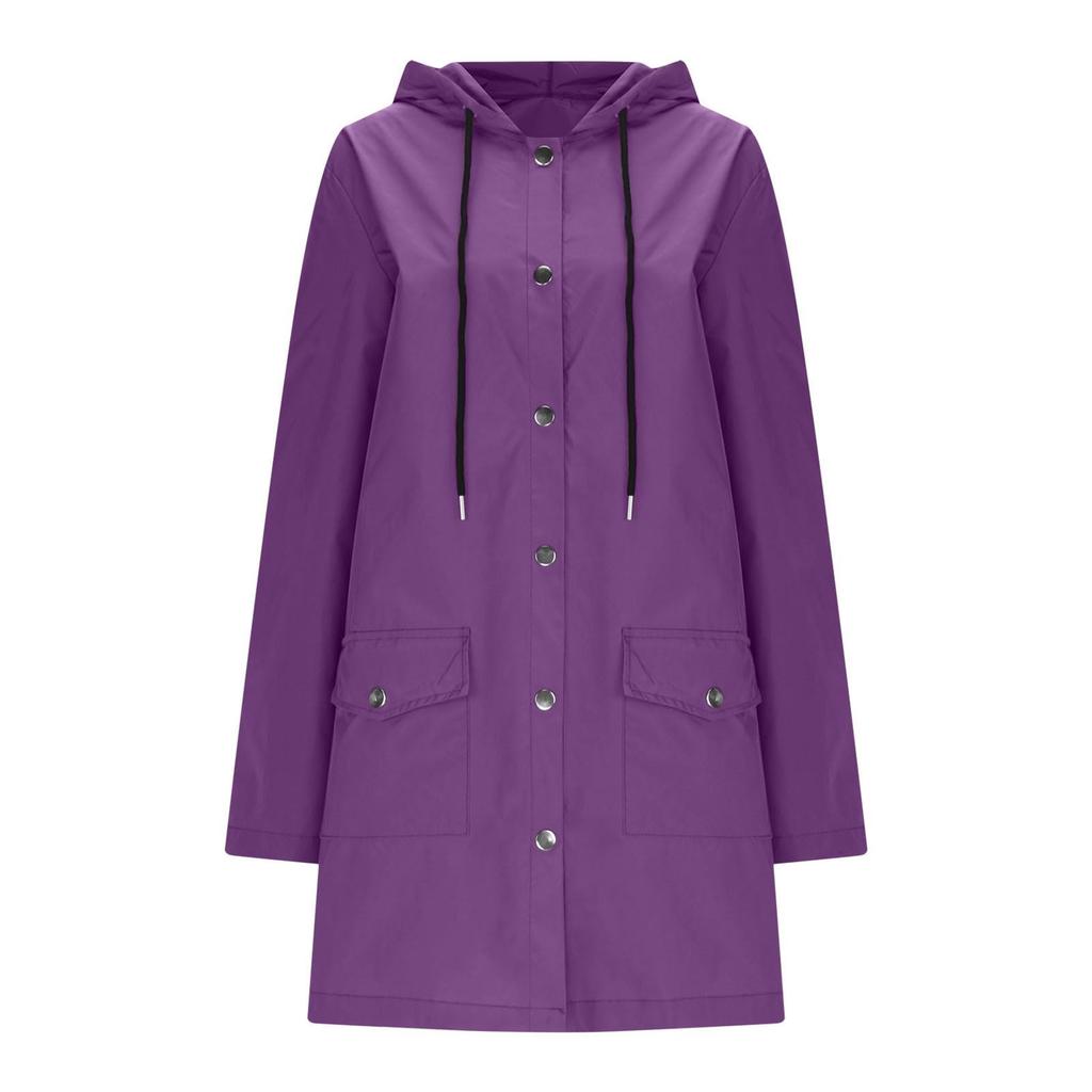 Damen Solid Stripe Regenjacke Outdoor Plus Wasserdichter Regenmantel mit Kapuze und winddicht