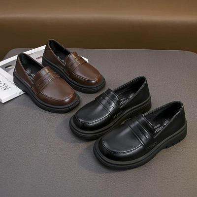 Kinder Lederschuh Mode Schwarze Schuhe für Mädchen Jungen Schule Formal Vielseitig Kinder Slipper Rutschfest Causal Kleinkinder Ballerinas