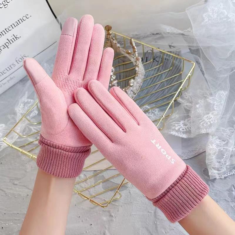 Suede gloves men's and women's season outdoor velvet thickened warm non-slip takeaway rider gloves