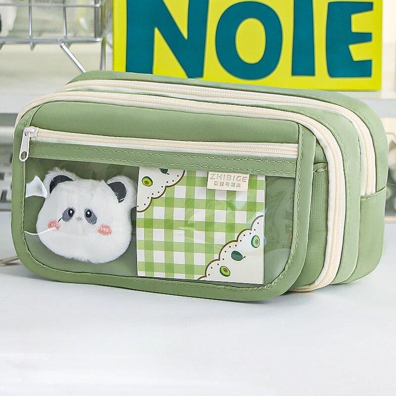 1PC 9-layer Large Capacity Pencil Case with Transparent Compartment and Magnetic Button Flip for Retrieval