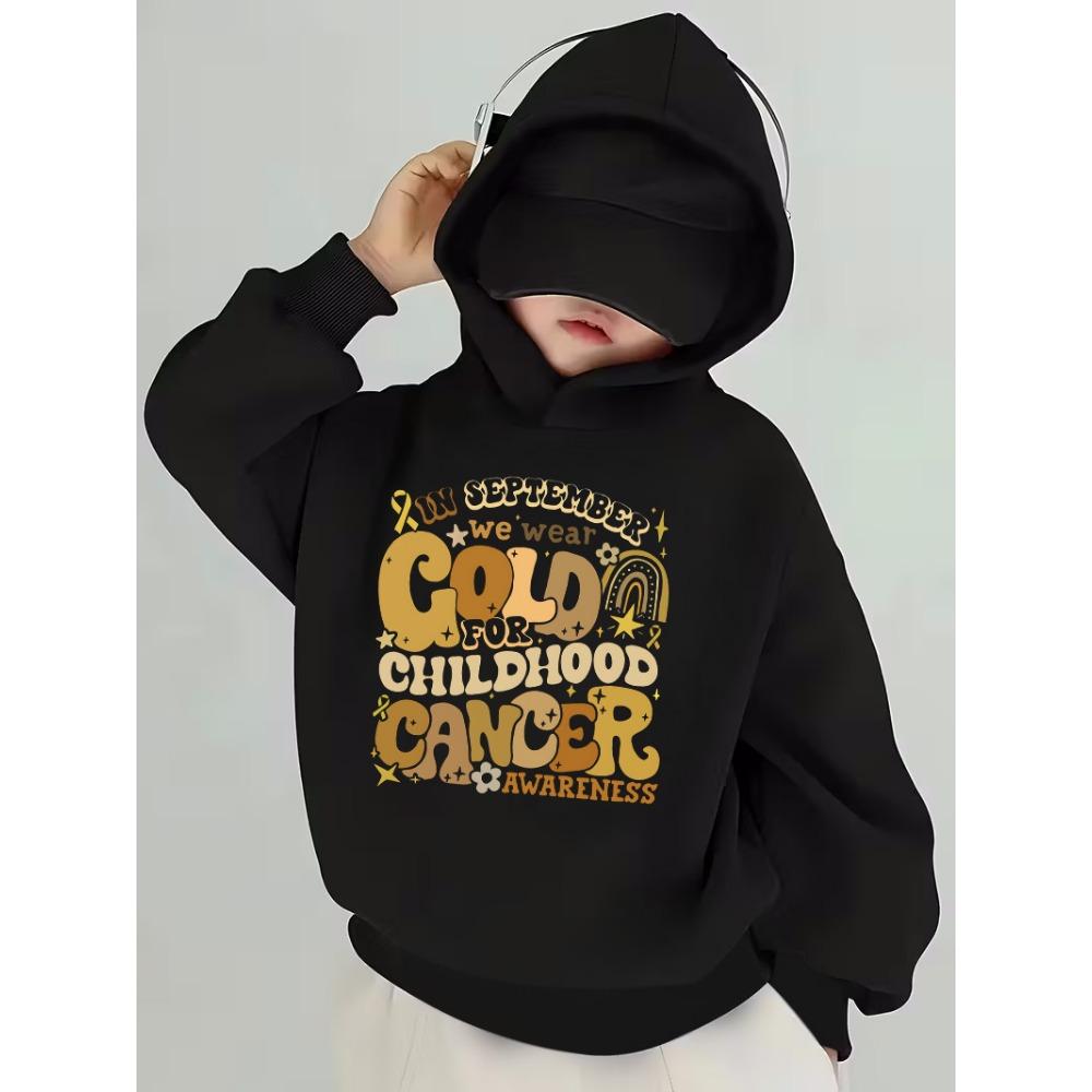 

September - Children s Cancer Awareness Month - Golden Theme - Black Hooded Sweatshirt For Children 100