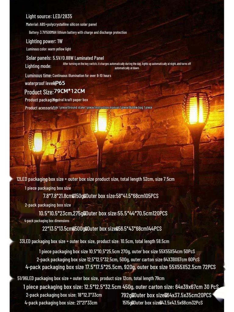 Solar Flame Torch Light with Sensor, 12 LED for Outdoor Decor and Landscape