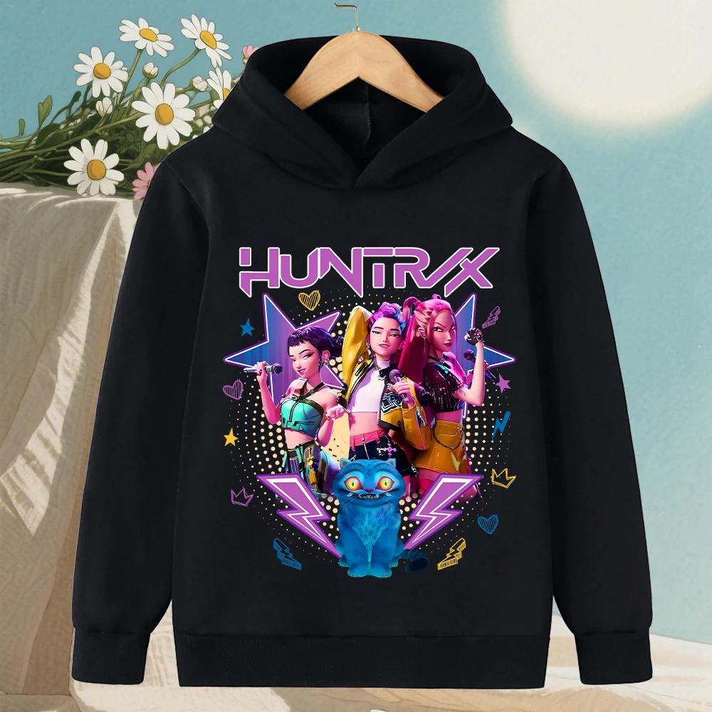 Cute Girls Hooded Sweatshirt Warm Rumi KPop Demon Hunter Cartoon Children's Wave Fashion Casual Tops Casual Black Pink Clothing