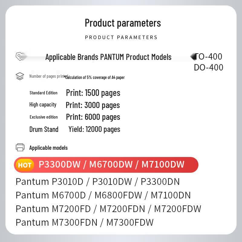 Compatible Black Toner Cartridge for Pantum TO-400 Series