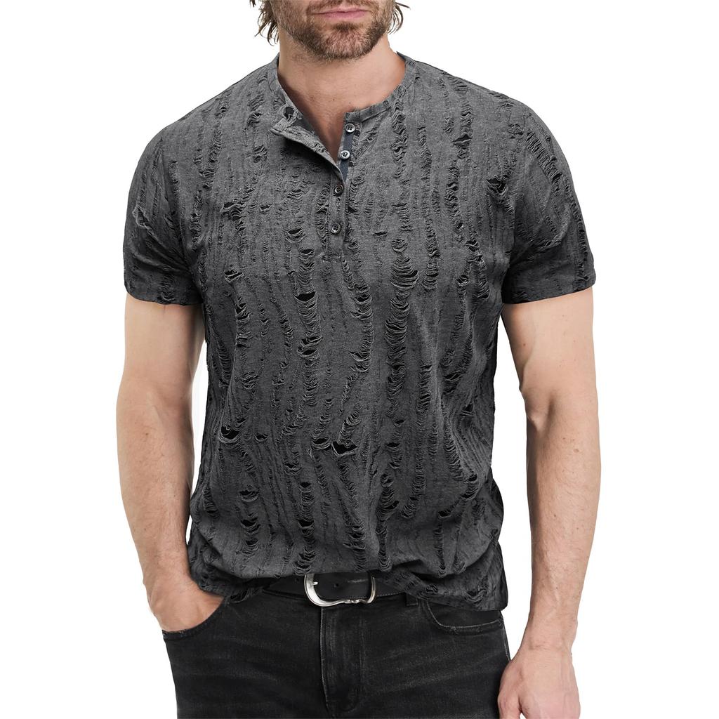 Men's Short Sleeved Shirt Men's 4-button T-shirt Casual Top