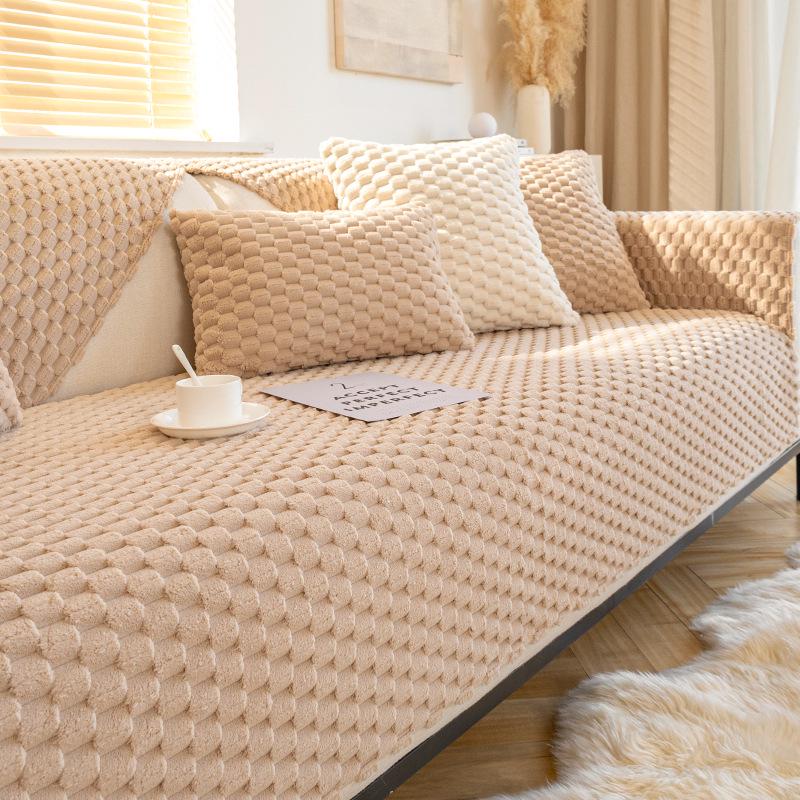 Winter Thickened Plush Velvet Sofa Cushion and Non-slip Cover