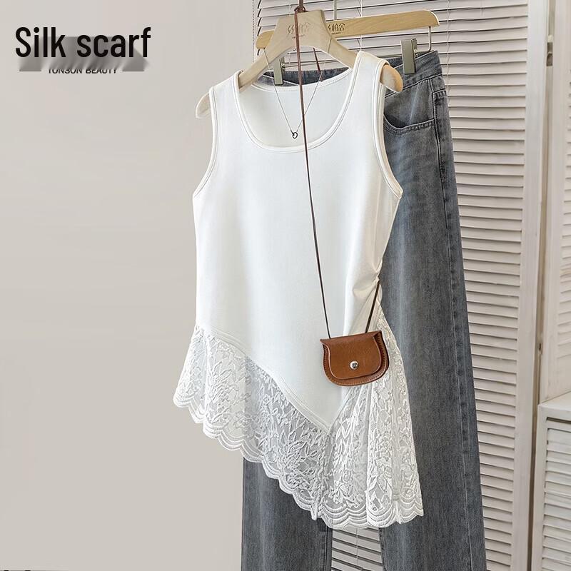Women s Elegant Lace Spliced Sleeveless T-Shirt M
