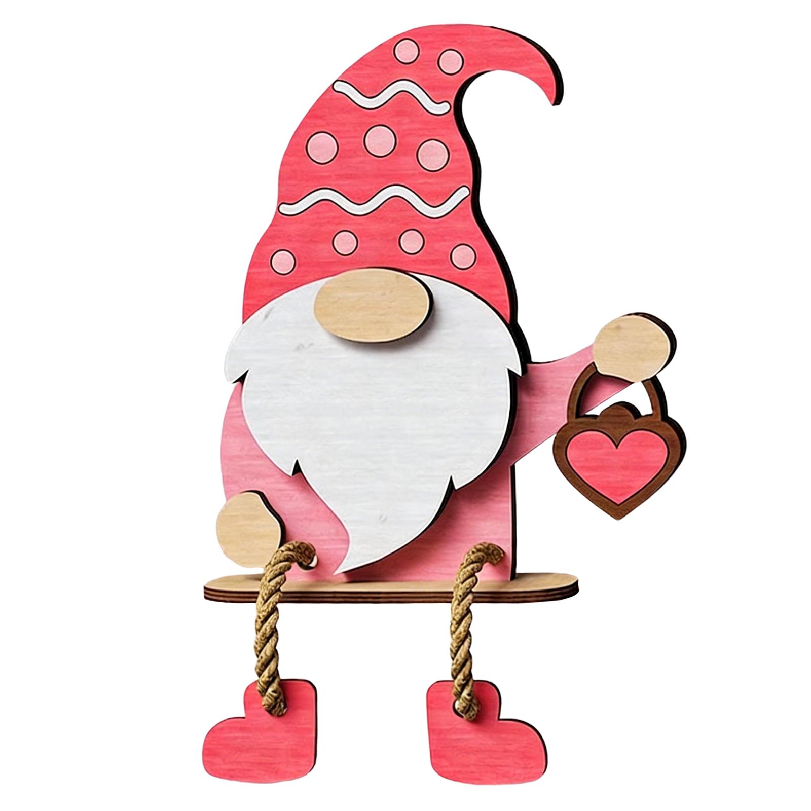 

Wooden Pink Red Valentines Gnome Sign Tabletop Centerpiece Romantic Valentines Gnome Ornament for Wedding Home Tiered Tray Decor