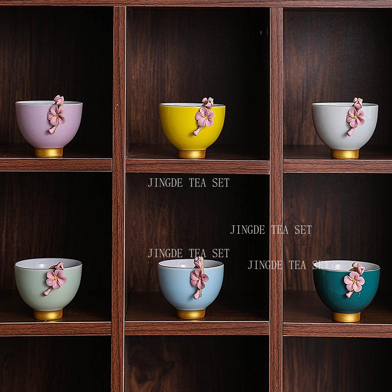 1pcs Ceramic Cups High End Handmade Flower Tea Set for Household Use Girls Use Colorful Tea Cup Master's Cup
