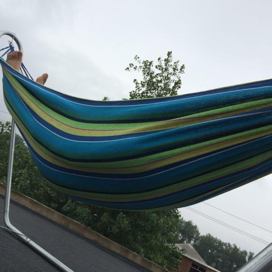 Venkovní plátěná houpací síť s popruhem na přenášení Přenosná Vysoce odolná Jednolůžková Dvojlůžková Kempování Zahrada Patio Balkon Veranda Zahrada Barevný pruh