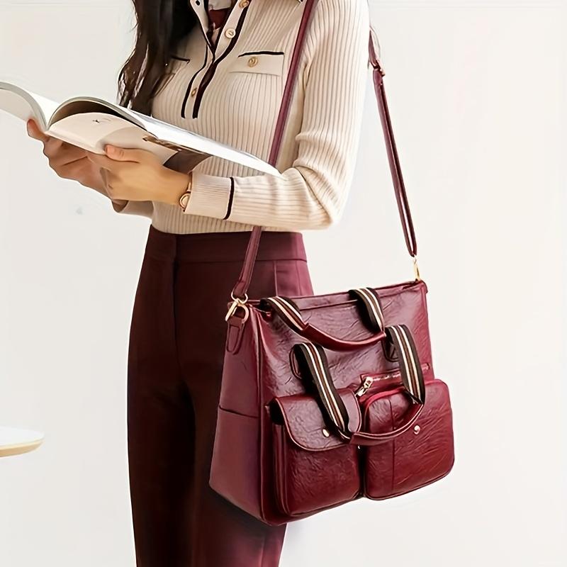 Fashionable Retro Tote Bag, Multi-compartment Shoulder Bag, Large Capacity Crossbody Bag, Daily Commuting, Travel Handbag, Work Bag, Backpack