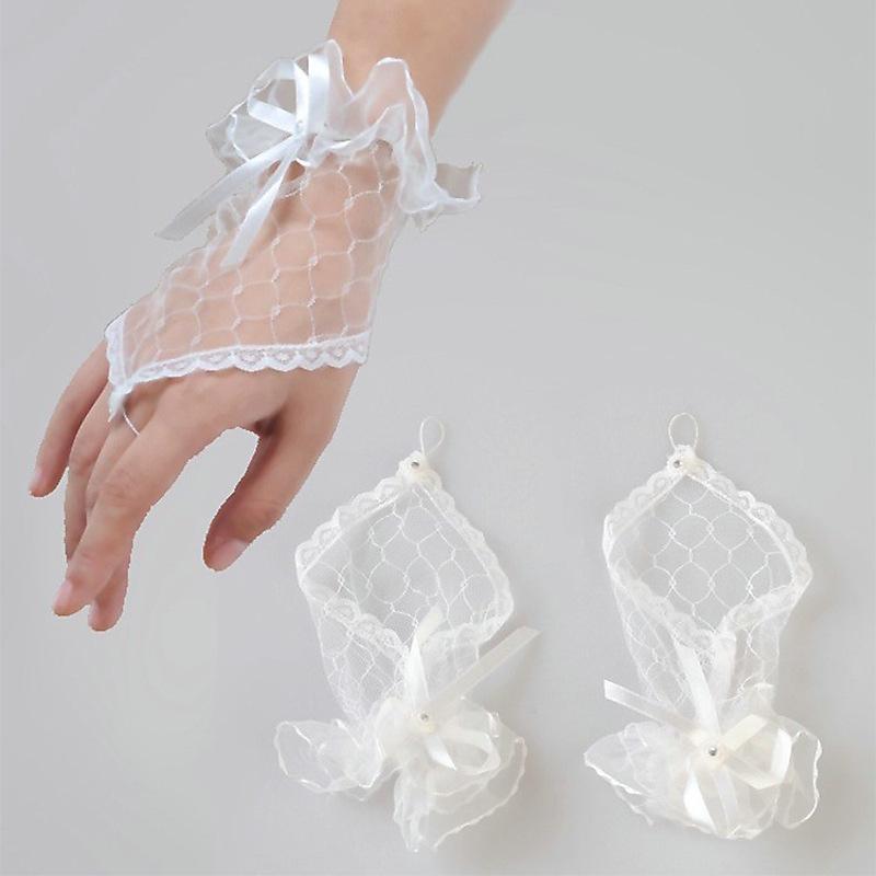 Gothic Short Black Gloves Female Harajuku Lace Bridal Wedding Halloween Lolita Dress Net Gauze Bow Hand Sleeve Fishnet Gloves