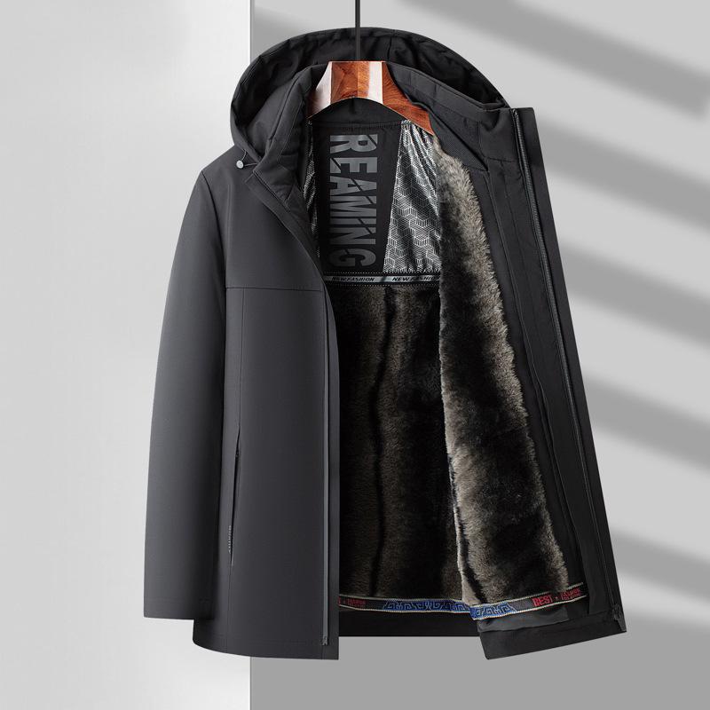 

Men s Winter White Goose Down Jacket with Fleece, Detachable Lining, Thickened for Middle-Aged and Elderly Dads. 4XL чорний