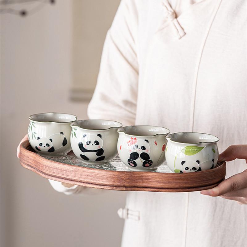 1 Pc Chinese Hand-painted Panda Porcelain Tea Cup Retro Handmad Ceramic Teacup Tea Bowl Travel Teaware Household Master Cup 90ml