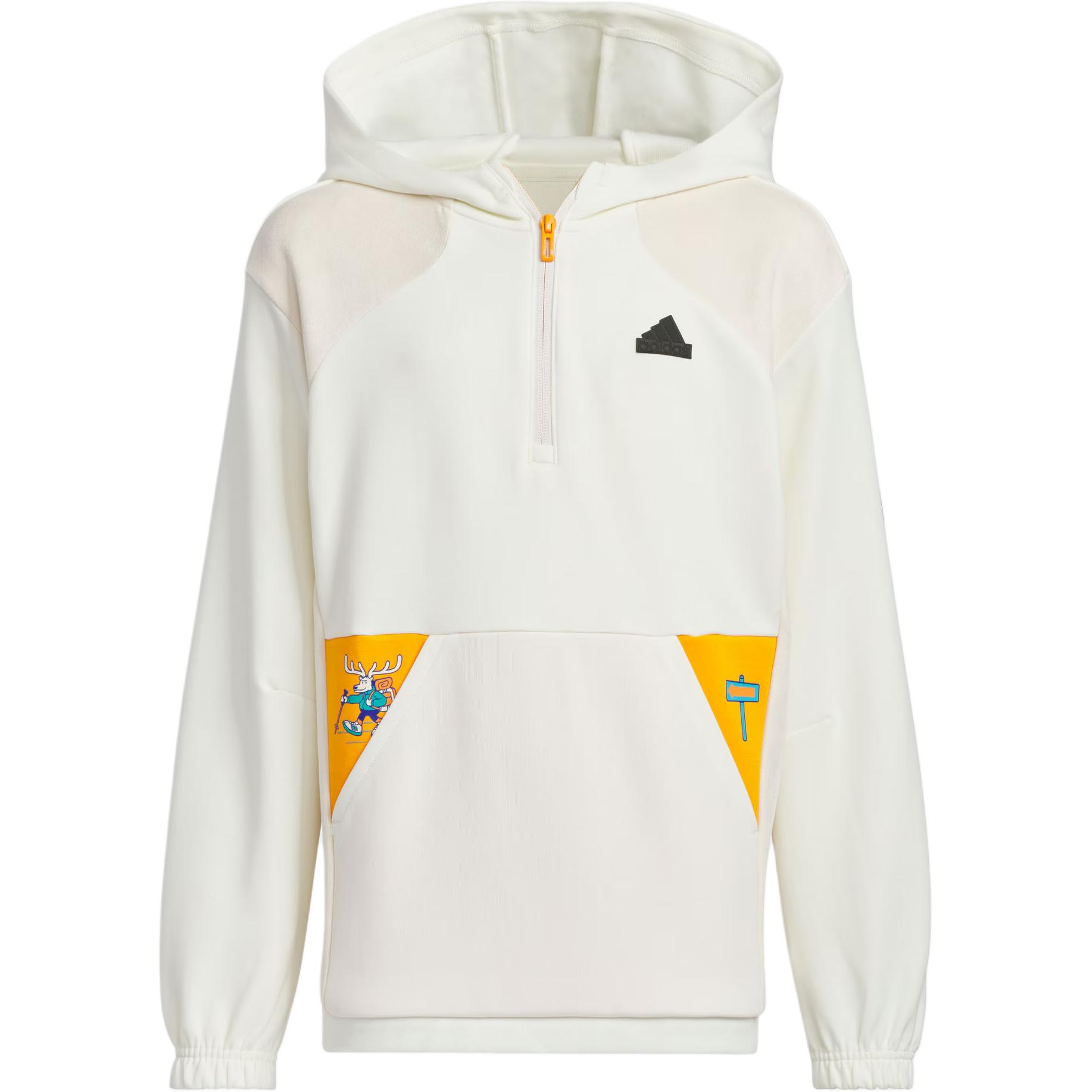 Adidas Городской побег FW24 Графический свитер-свитшот на молнии половинной длины Повседневная толстовка Детский свитер Нефритово-белый JC9378 164