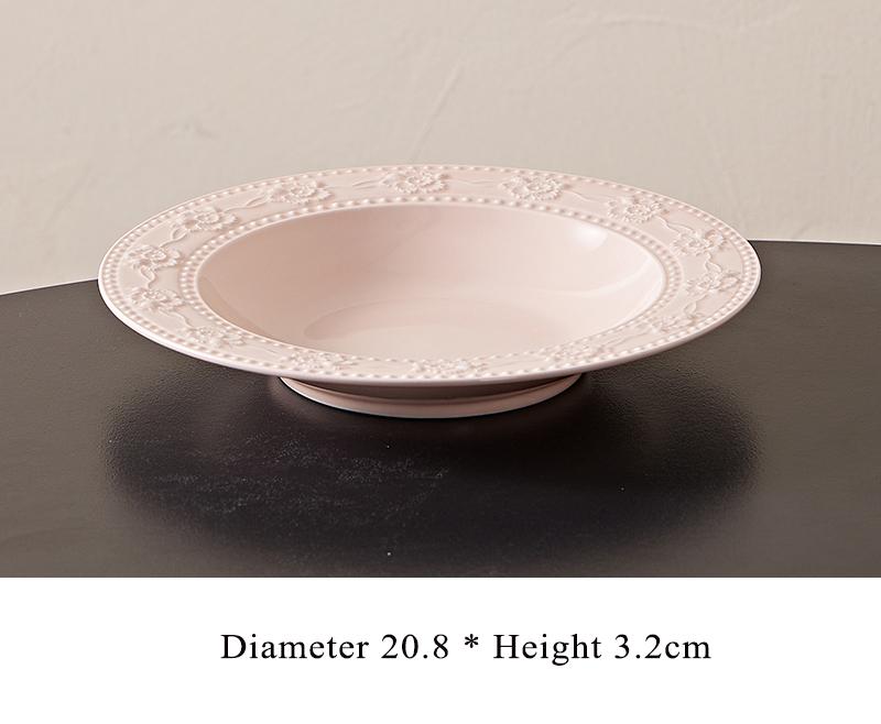 French Relief Cream Wind Ceramic Dish Household 8 Inch Underglazed Colour Exquisite Kitchen Tableware Beautiful Food Plates