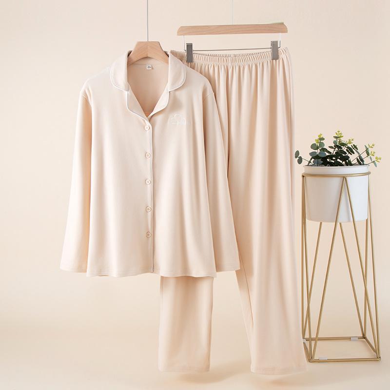 Herbstlicher Damen-Pyjama aus deutschem Samt: Langärmlig, Lange Hose, Draußen tragen, Warm, Weich, Hoher Komfort