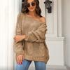 Ladies Autumn Winter Lantern Sleeve Flat Shoulder Pullover Solid Color Loose Knitted Sweater Knitwear Top