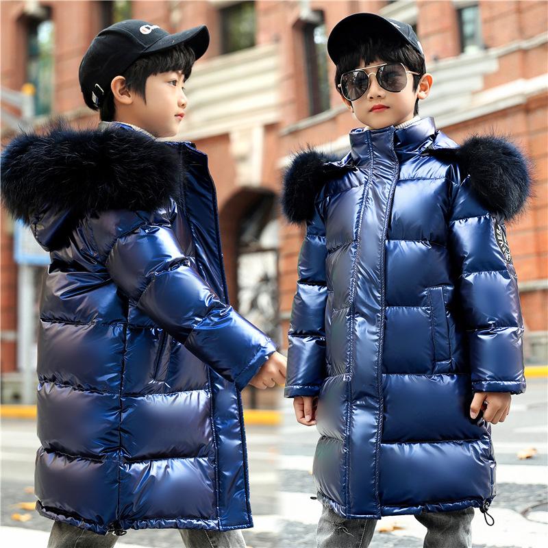 New Children's Down Jacket Girls Medium and Long Boys Thickened Large Fur Collar Medium and Large Children's Clothing Winter Coat Leave-in