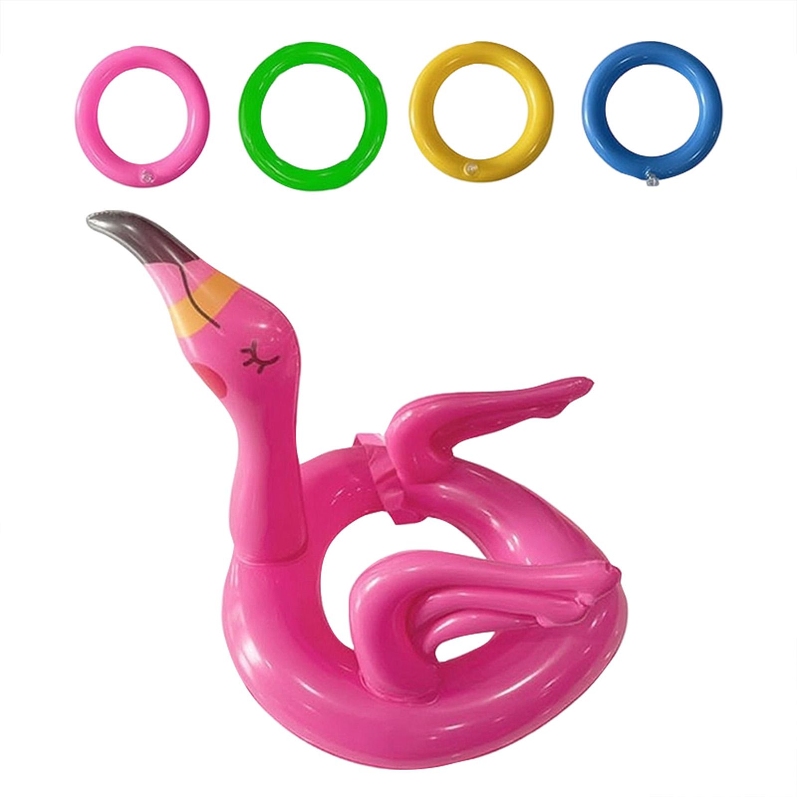 Inflatable Flamingo Toss Game Set Includes One Inflatable Flamingo Target and Four Inflatable Toss Rings for Outdoor and Indoor Use One Size