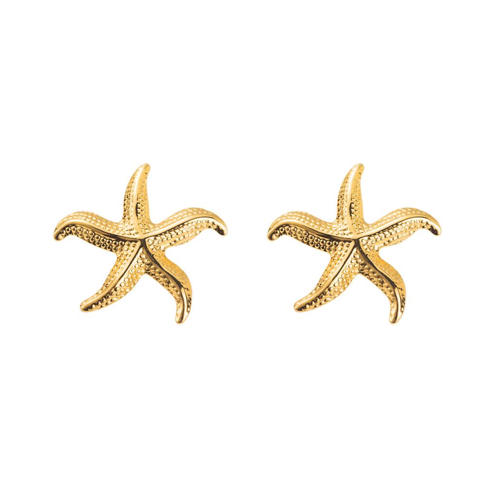 18K Gold Stainless Steel Stud Earrings Women Vintage Ocean Element Vacation Style Titanium Steel Fashion Ear Jewelry New Arrival