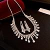 Water Drop Rhinestone Jewelry Set Shiny Inlaid Tassel Necklace Earrings Set Luxury Exquisite Crystal Necklace Set Women