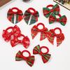 10pcs Christmas Bow Hair Ties - Festive Plaid, Snowflake & Striped Designs, Soft Polyester Hair Accessories for Holiday Parties,