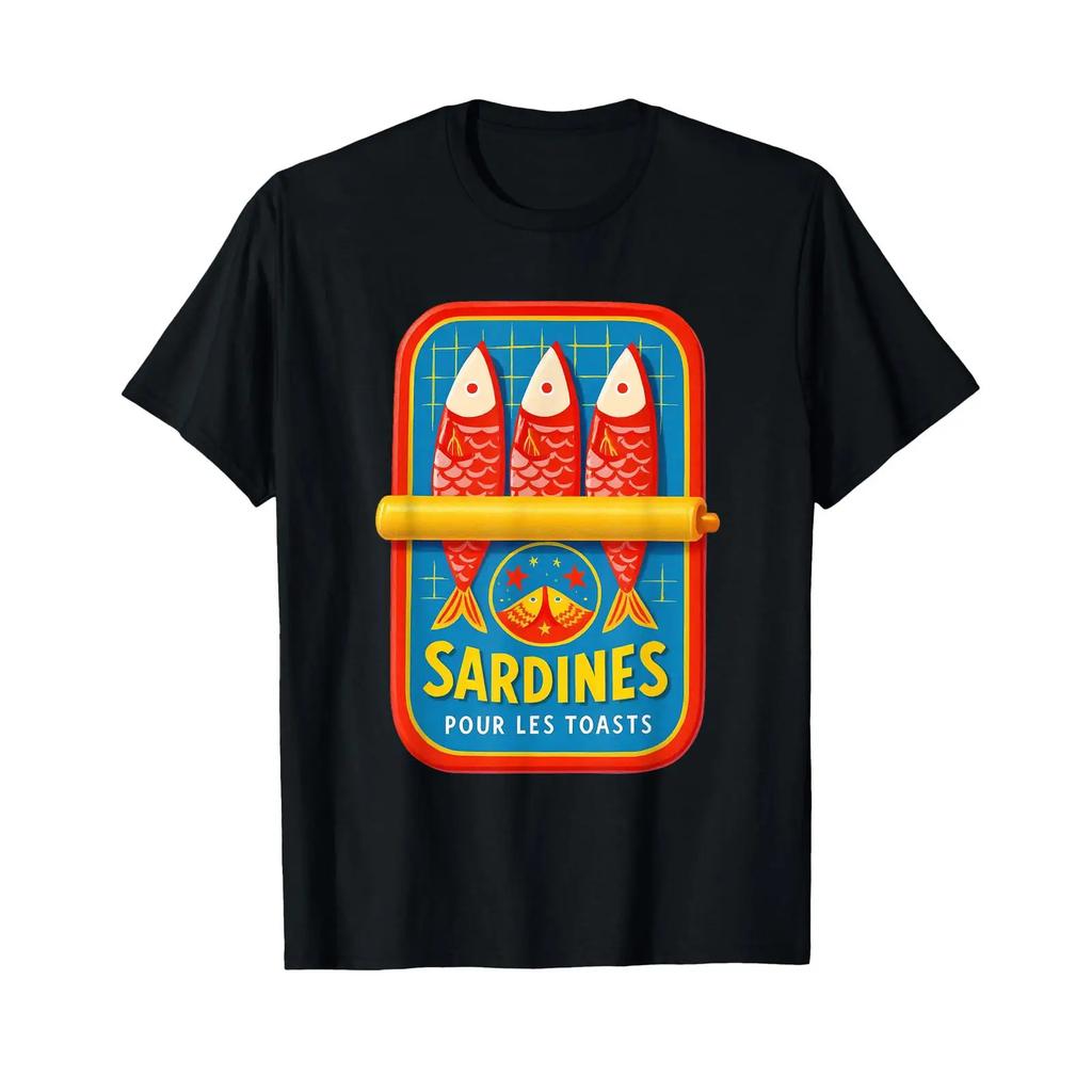 Sardines Canned Food Fishing Coast Vintage Tin Fish Lovers T Shirt Vintage Top For Everyday Wear Homme Soft Breathable