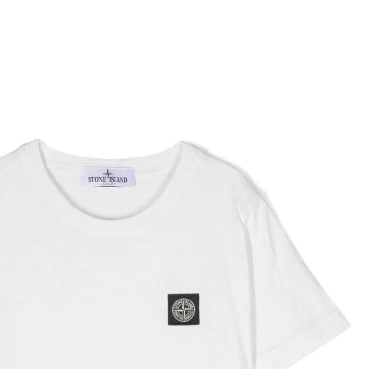 STONE ISLAND T-Shirt Solid Color Crew Neck Fitted Short Sleeve Kids Tops White 791620147-V0093