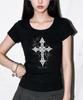 THE GREEN LAB Cross Boat Neck Slim Short Sleeve Tee [Light Pink]