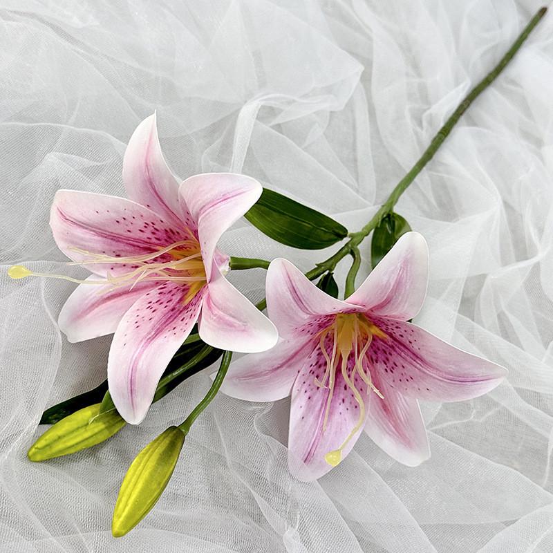 Luxury Artificial Lily 2head Florals With Delicate Craftsmanship For Home Decoration And Wedding Settings