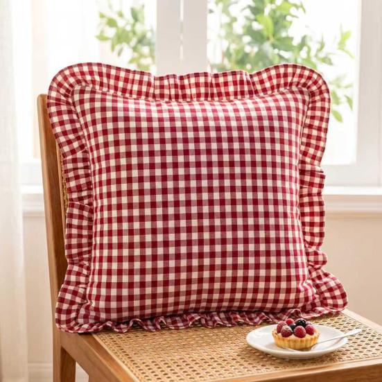 Cuscini Decorativi da Ufficio Interno, Federa per Cuscino Decorativa con Volant, Cotone a Quadri con Bordo Arricciato, Protezioni Cuscino Stile Rustico 18x18 Pollici 20x12 Federa