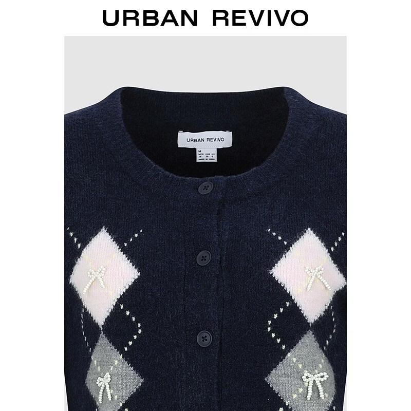 UR2026 Women's Argyle Bow Knit Cardigan