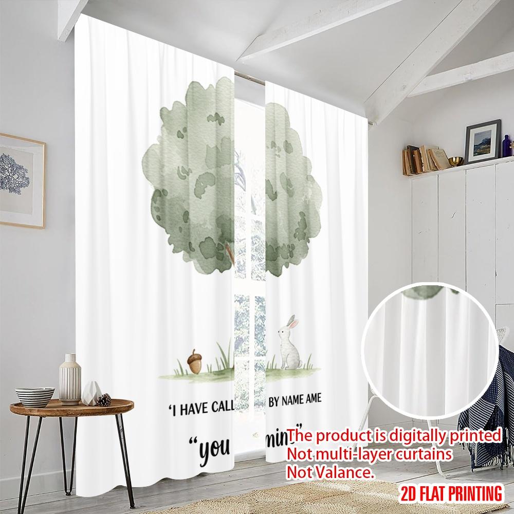 2pcs 2D flat printing Curtain Watercolor Forest Tree Bunny Polyester Without Electricity 0 for Multipurpose Event Decoration