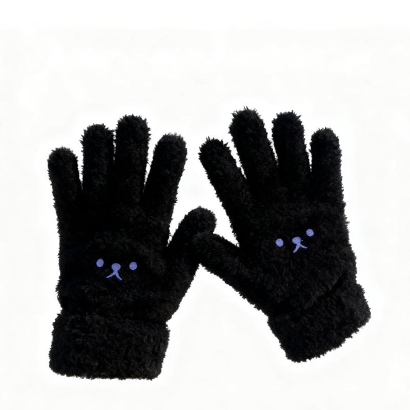 

2/4 шт. (1/2 пары) Перчатки из кораллового флиса с вышивкой медведя, толстые зимние теплые мультяшные перчатки от холода для взрослых, в стиле Инс