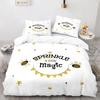 Honey Bee Duvet Cover Set, Black White Printing Bedding Set, Twin/Full/Queen/King Size Crown Quilt Cover for Girls Boys