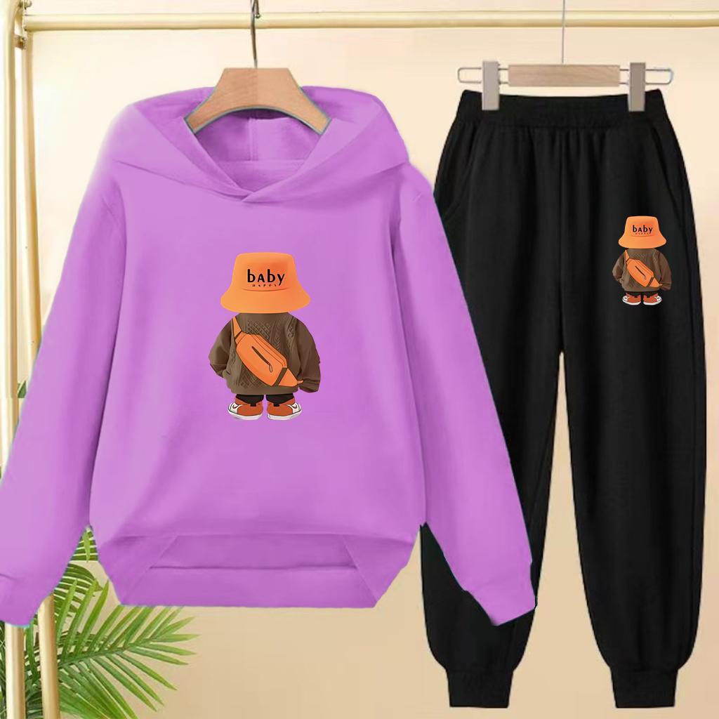 Suit Hoodie, "Baby Boy", Suitable for Boys and Girls Aged 3 to 12. Its Features Are Pink, White and Blue Tops and Trousers