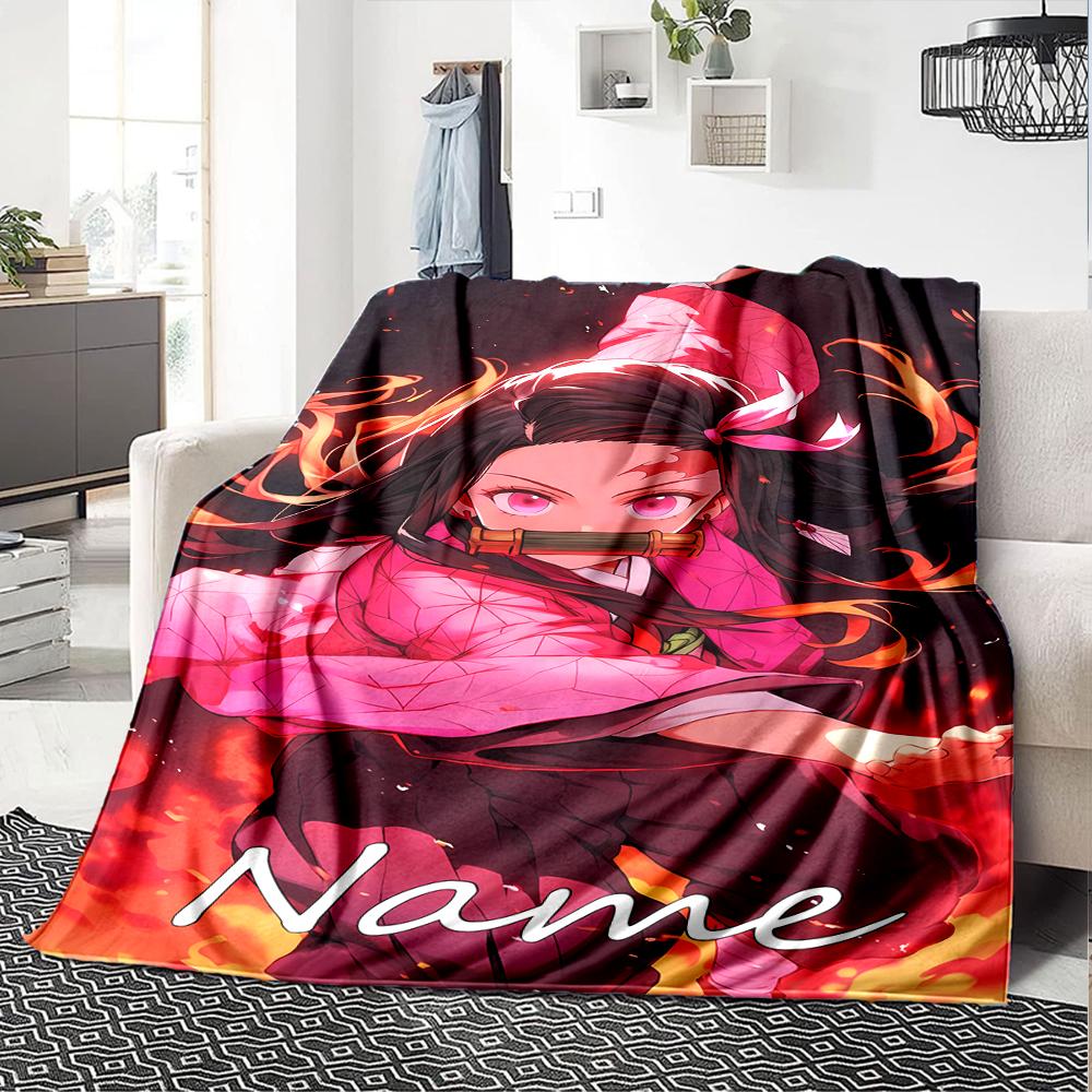 Customiz Name Personality Demon Slayer Nezuko Blanket Soft &Warm Sofa Office Bed Travel Lunch Break Blanket, Gift Suitable All Seasons