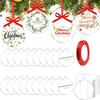 20pcs Round Blank Acrylic Pendants Hand Painted Pattern for DIY Halloween Christmas Decors Includes Red Ribbon