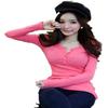 Herbst Dünnes Einfarbiges Langarm Damen Koreanisches T-Shirt
